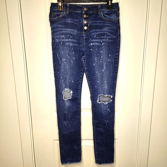 The Childrens Place Distressed Blue Skinny Jeans Whiskering Button Fly Size 16 - Picture 1 of 10